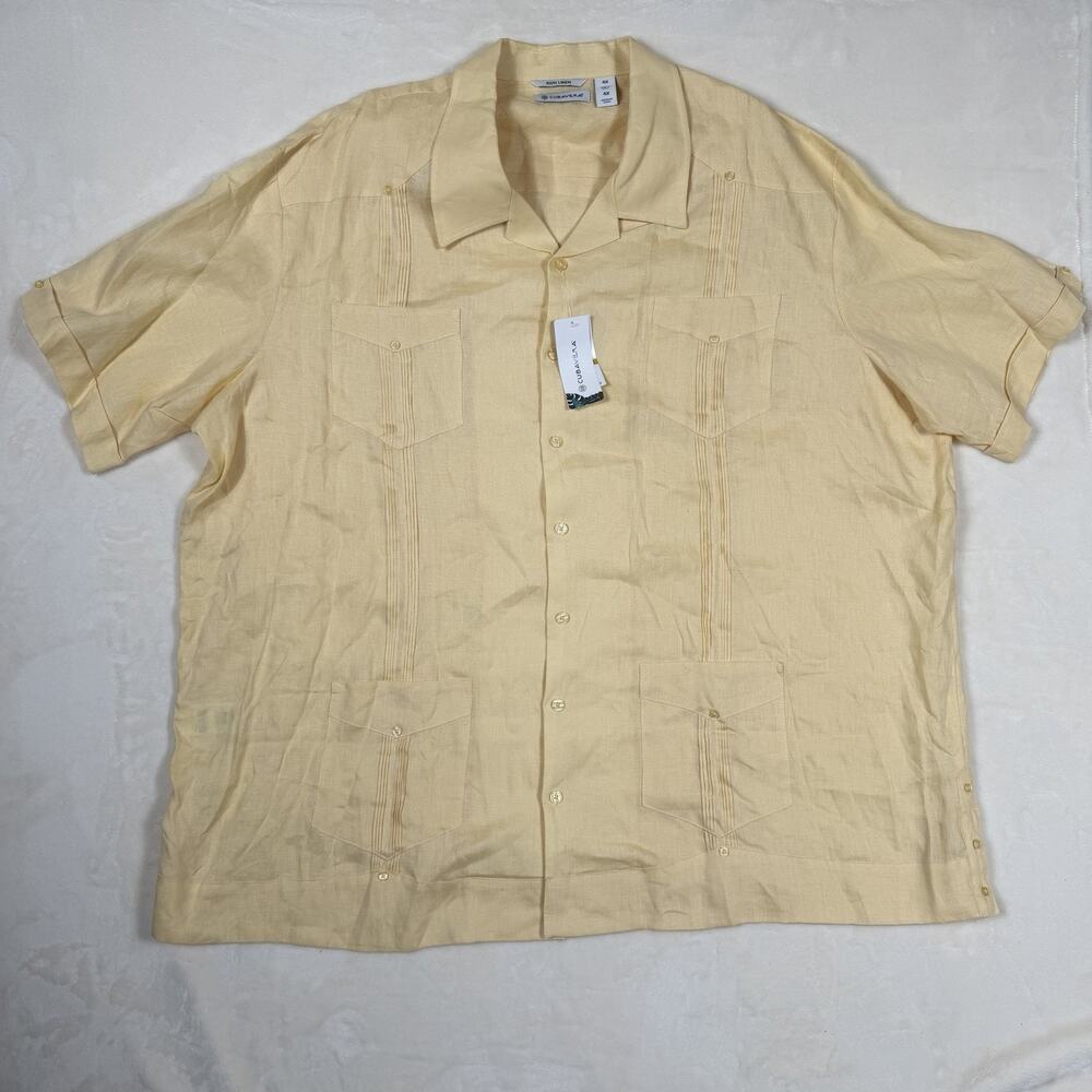 Cubavera 100% Linen Guayabera Shirt NWT Banana Crepe Yellow Big 4X Short Sleeve